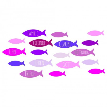 Wachsdekor Fische rosa-pink Töne mit Text